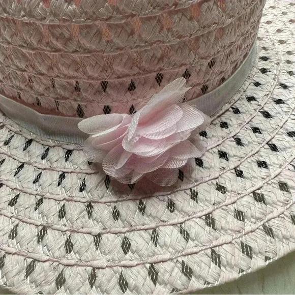 Pink Straw Hat Girls Flower Size 5T - Picture 2 of 16